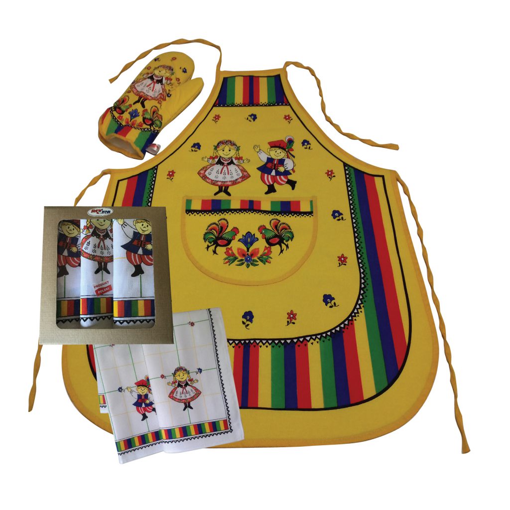 Komplet krakowski żółty - fartuszek, rękawica i ściereczka