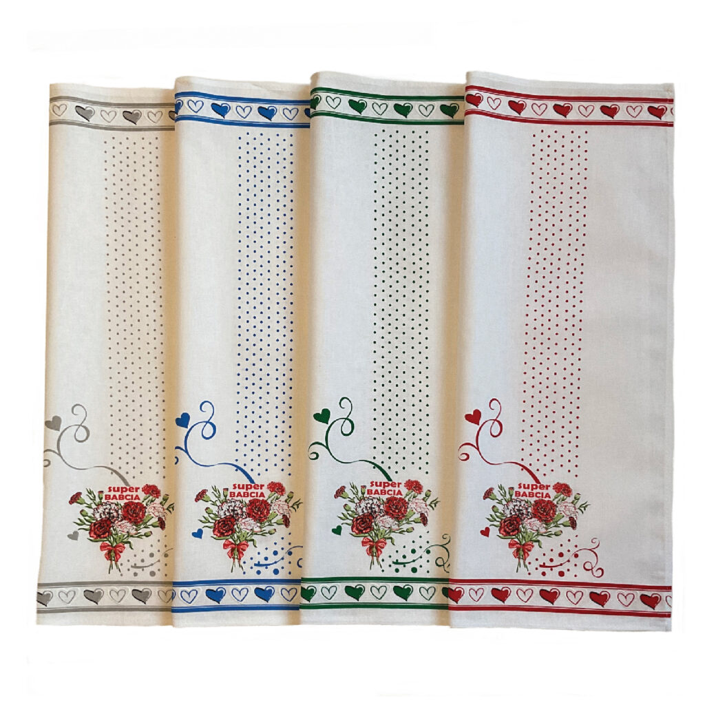 Komplet ścierek kuchennych dla BABCI - różne kolory brzegów